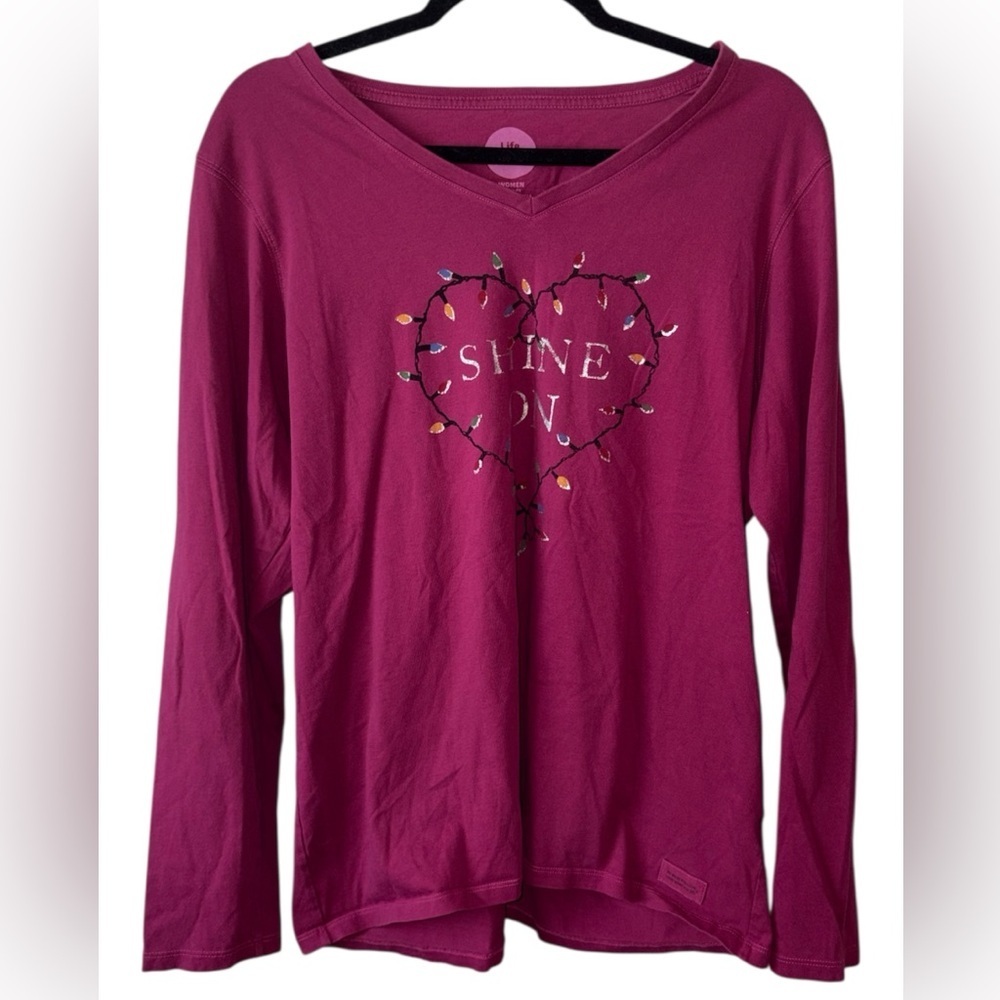 Life Is Good Shine On Long Sleeve V-Neck Graphic Tee Women’s XL